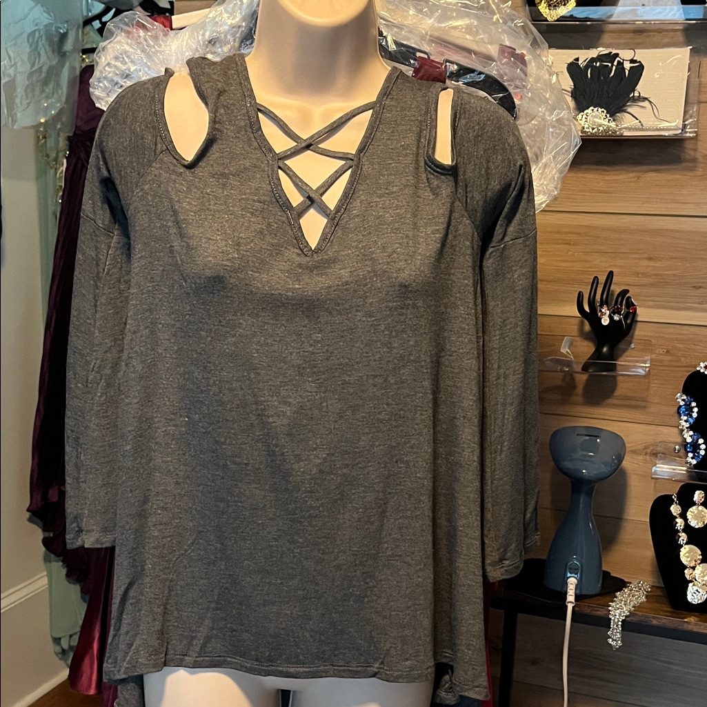 Charcoal Long Sleeve Cold Shoulder Top